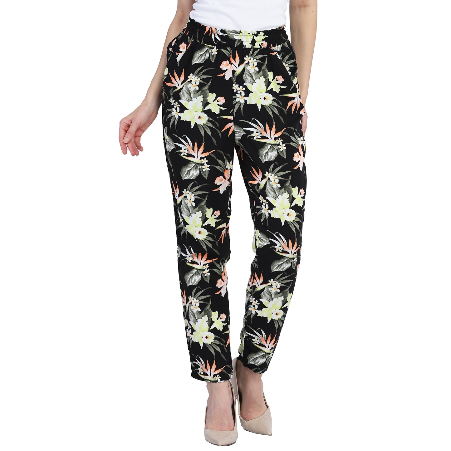 Floral Leaf Print Ankle Length Tulip Multicolor Trouser