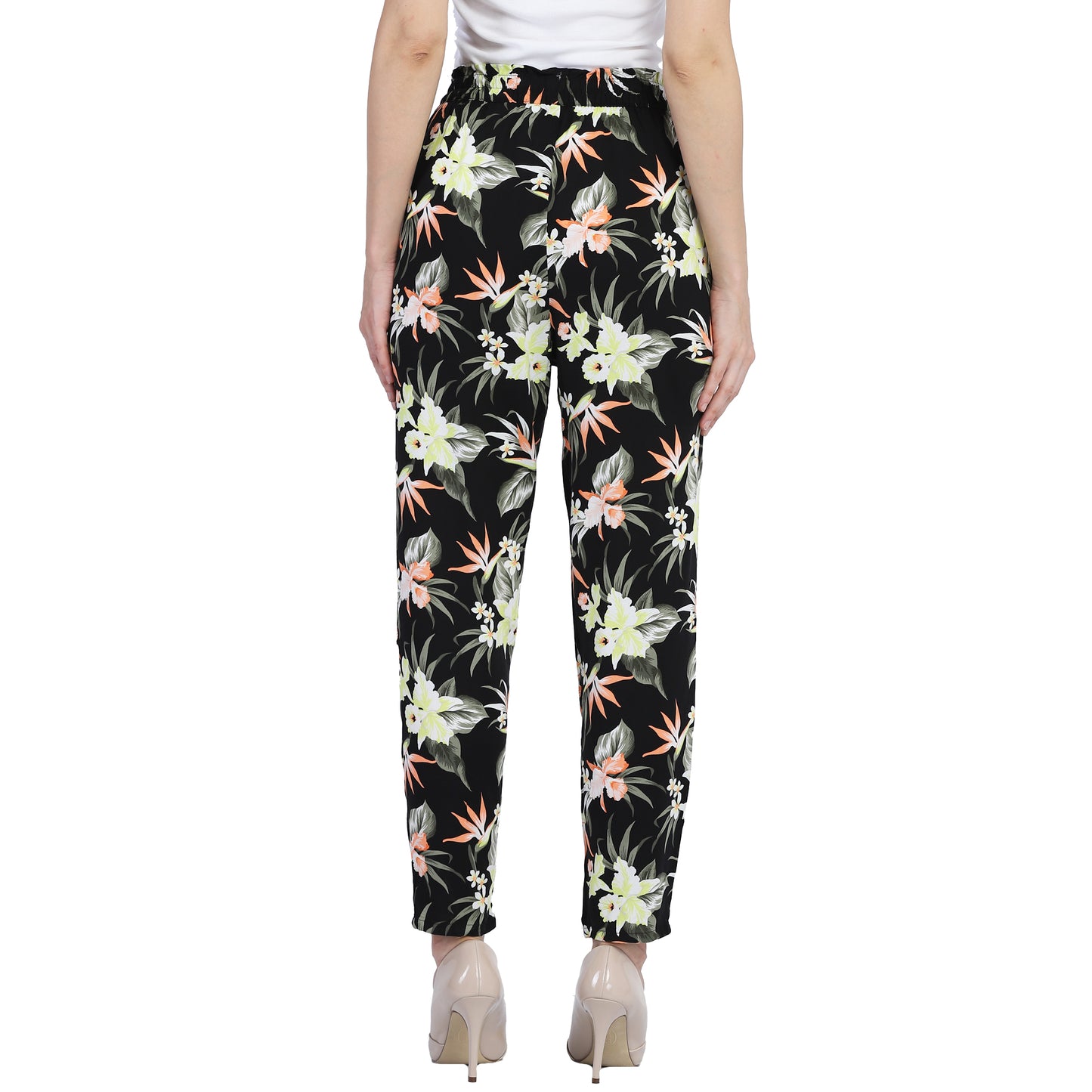 Floral Leaf Print Ankle Length Tulip Multicolor Trouser