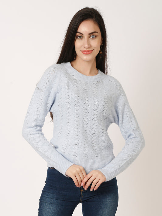 Acrylic Full Sleeve Round Neck Blue Sweater