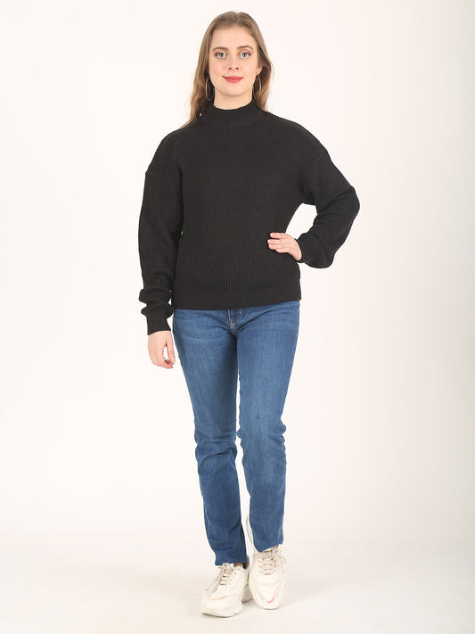 Acrylic Turtle Neck Full Sleeve Black Sweater