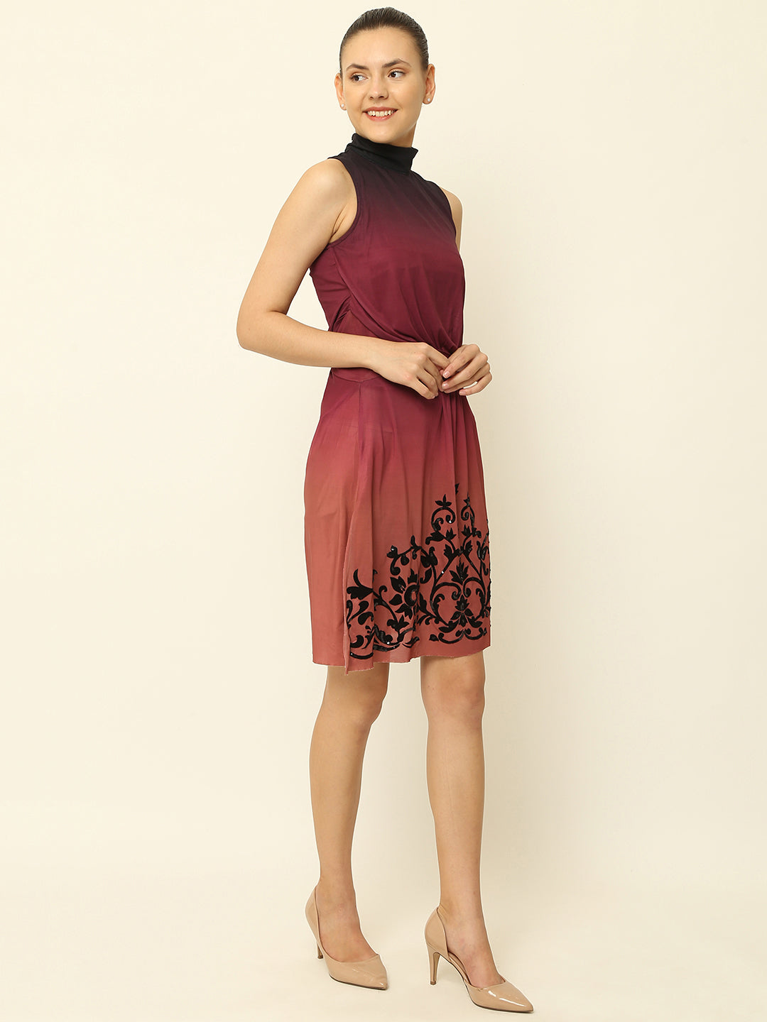 A-line Polyester Sleeveless Maroon Dress