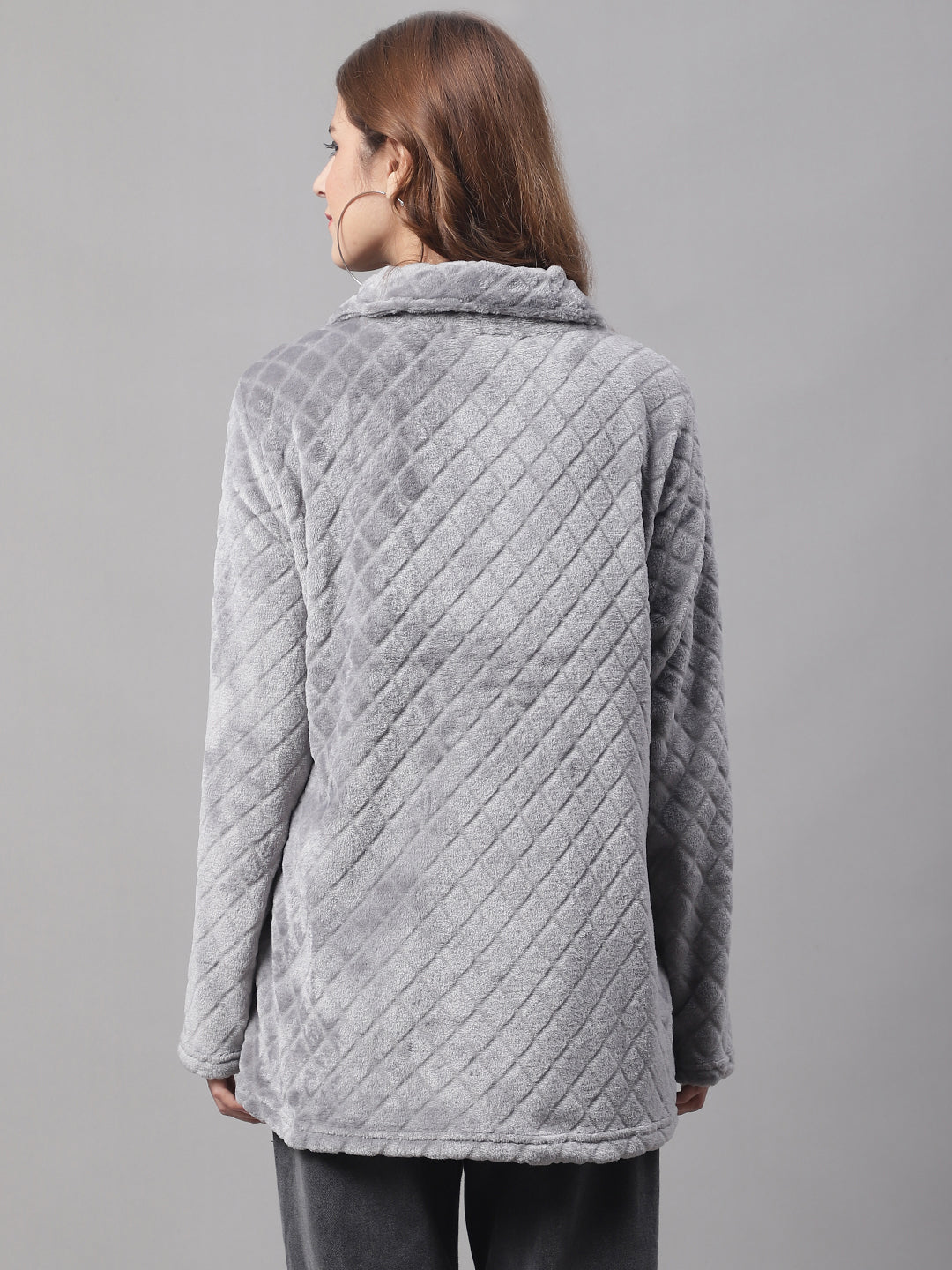 Solid Full Sleeve Zip-Front Winter Grey Jacket