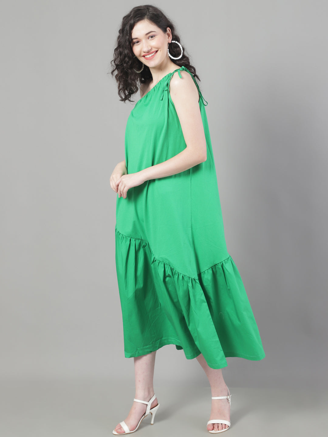 Cotton One Side Shoulder Asymmetric Dress