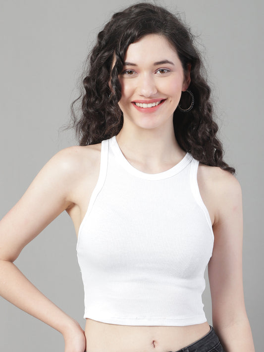 Viscose Rib-knit casual racerback white tank top design