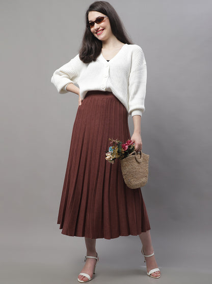 Wool Formal with Lining Pleated Flared Long Brown Skirt – NoBarr