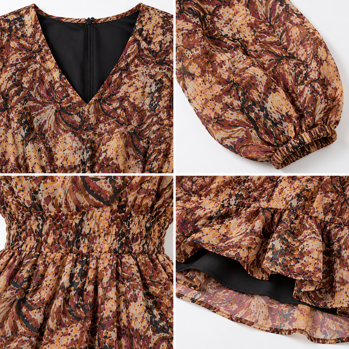 Multi-Colour Printed Long Sleeve Maxi Dress with Inner Lining