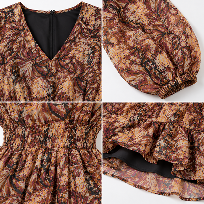Multi-Colour Printed Long Sleeve Maxi Dress with Inner Lining