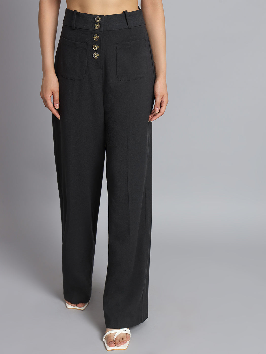 Office wear plus Size Button-Front Wide Leg Pants