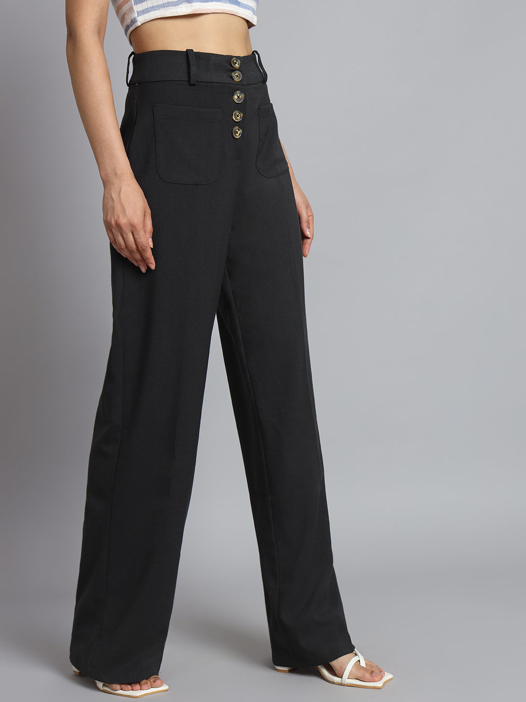 Office wear plus Size Button-Front Wide Leg Pants
