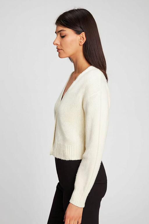 Open Front Buttons Closure White Cardigan