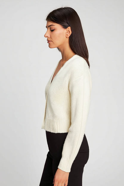 Open Front Buttons Closure White Cardigan