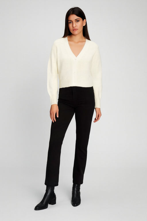 Open Front Buttons Closure White Cardigan