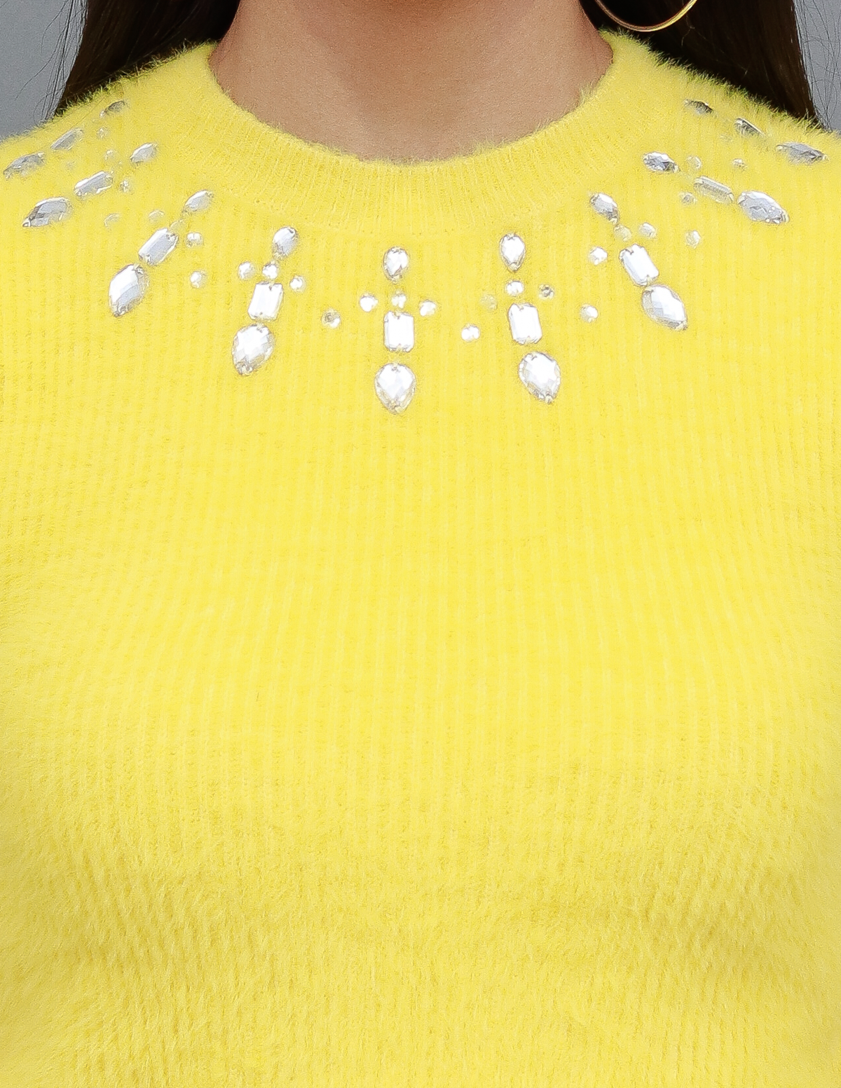 Polyamide Furr with Round Studded Neck and Short Sleeve Green Party Crop Top