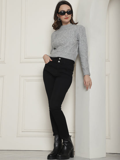 Viscose Round Neck Full Sleeve Grey Sweater
