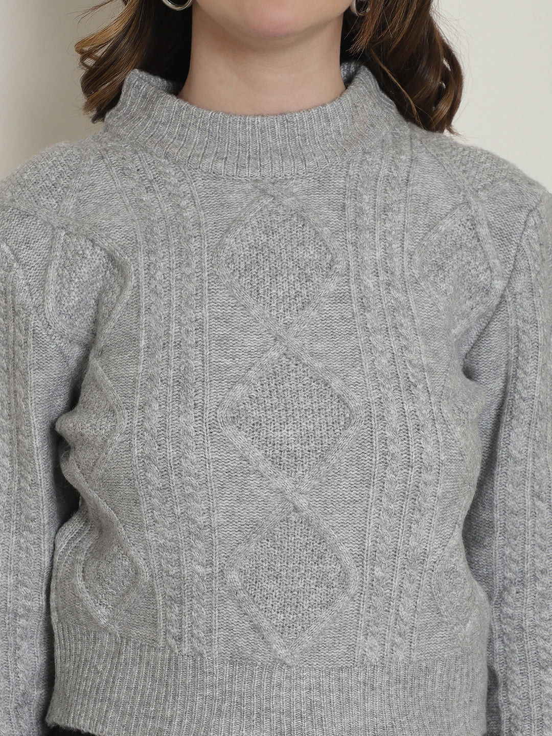 Viscose Round Neck Full Sleeve Grey Sweater