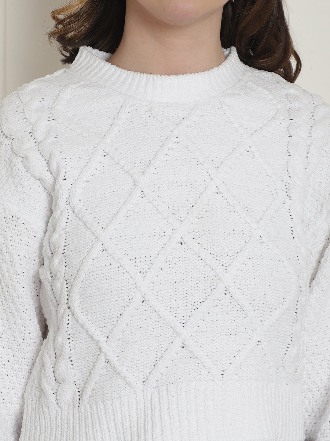 Viscose Round Neck Full Sleeve White Sweater