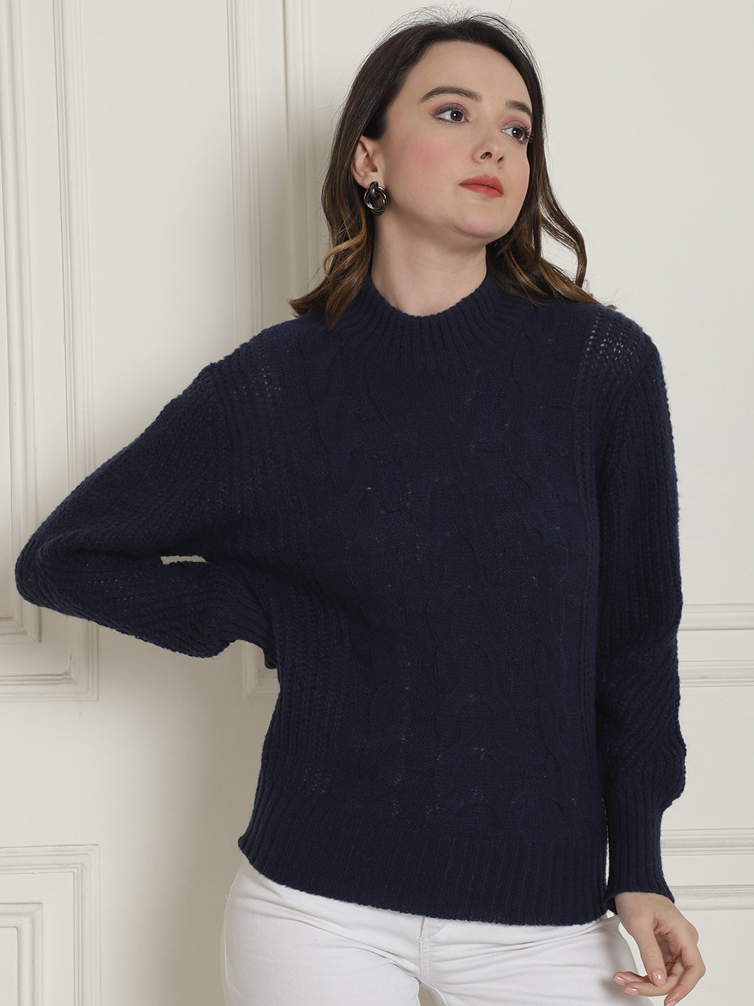 Acrylic Turtle Neck Full Sleeve Dark Blue Sweater