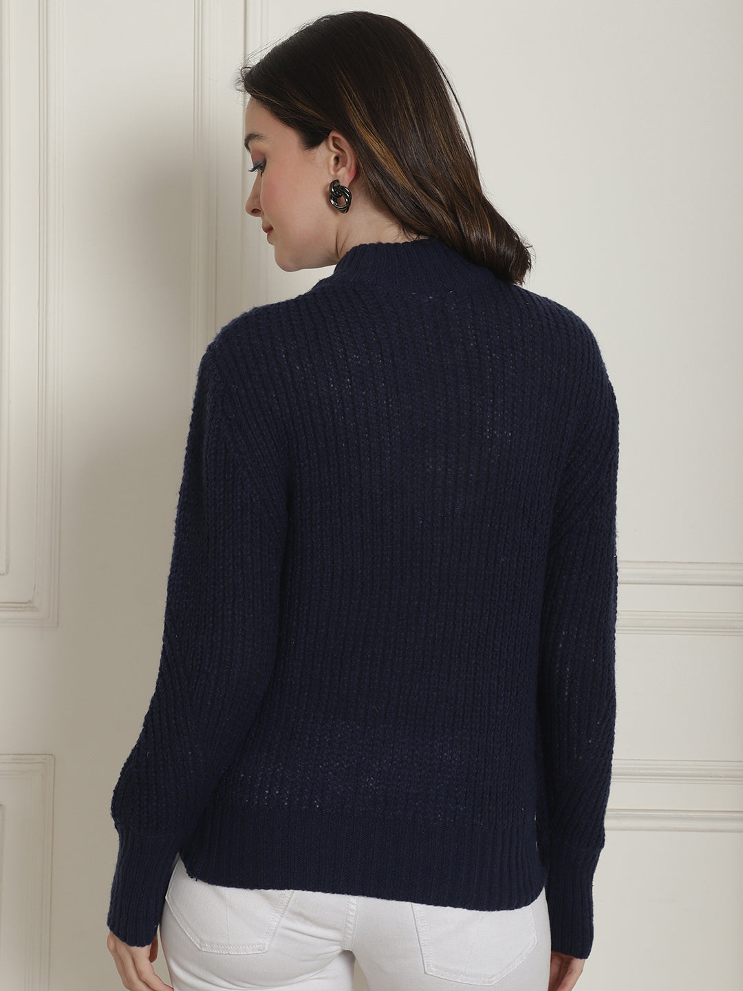 Acrylic Turtle Neck Full Sleeve Dark Blue Sweater