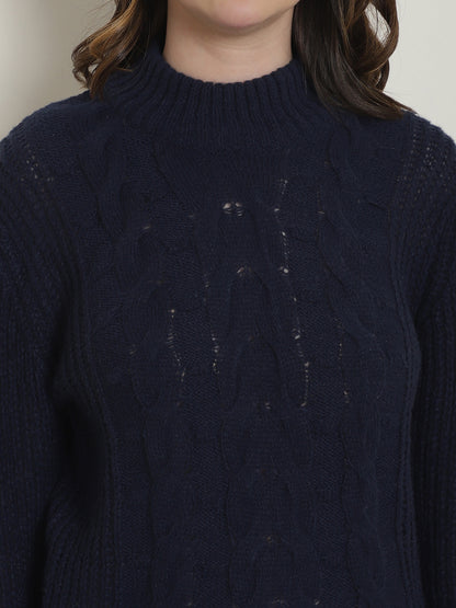 Acrylic Turtle Neck Full Sleeve Dark Blue Sweater