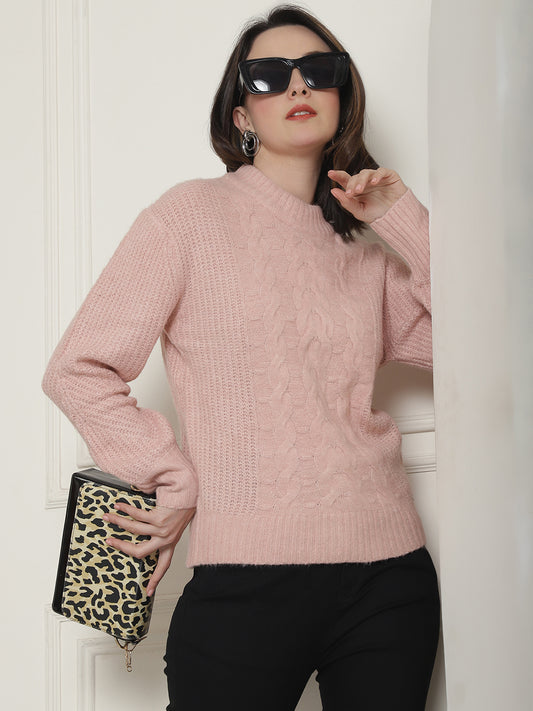 Acrylic Turtle Neck Full Sleeve Light Rose Sweater