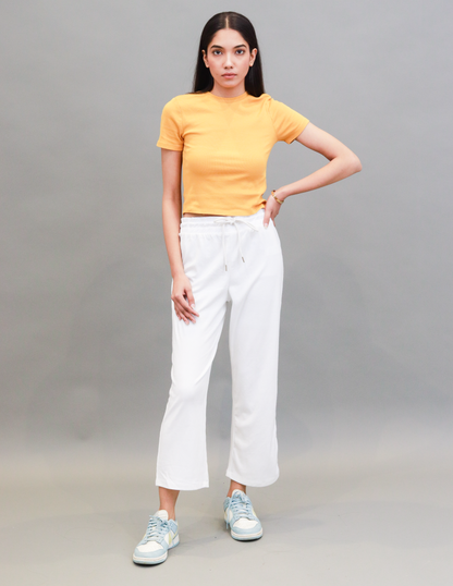 Cotton Solid Handloom Wide Leg White Trouser