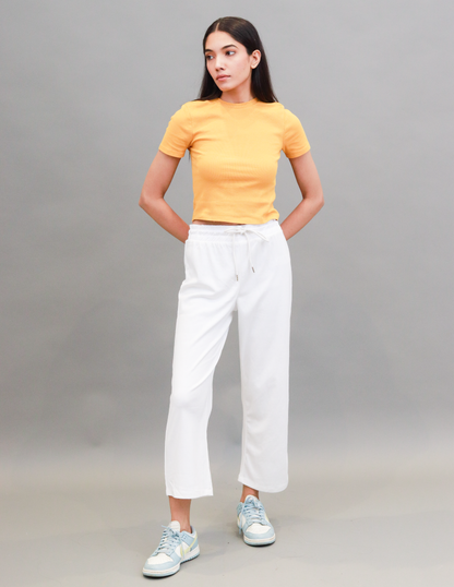 Cotton Solid Handloom Wide Leg White Trouser