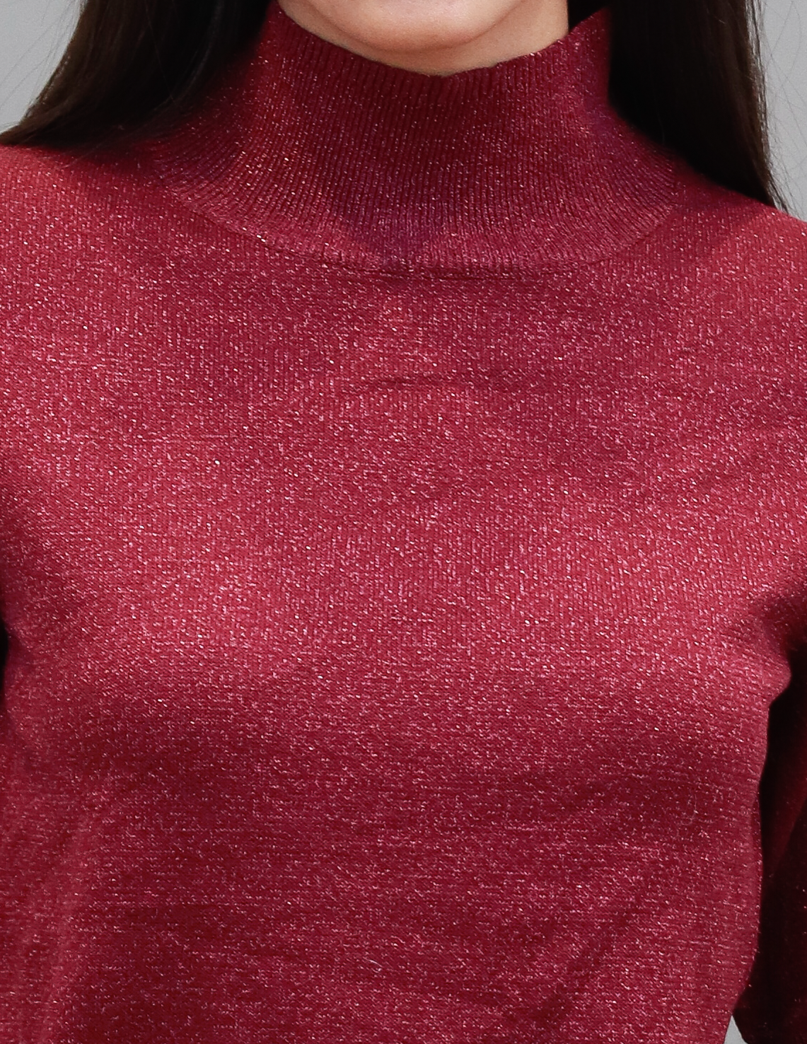 Viscose High-Neck with Elbow Sleeve Wine Top