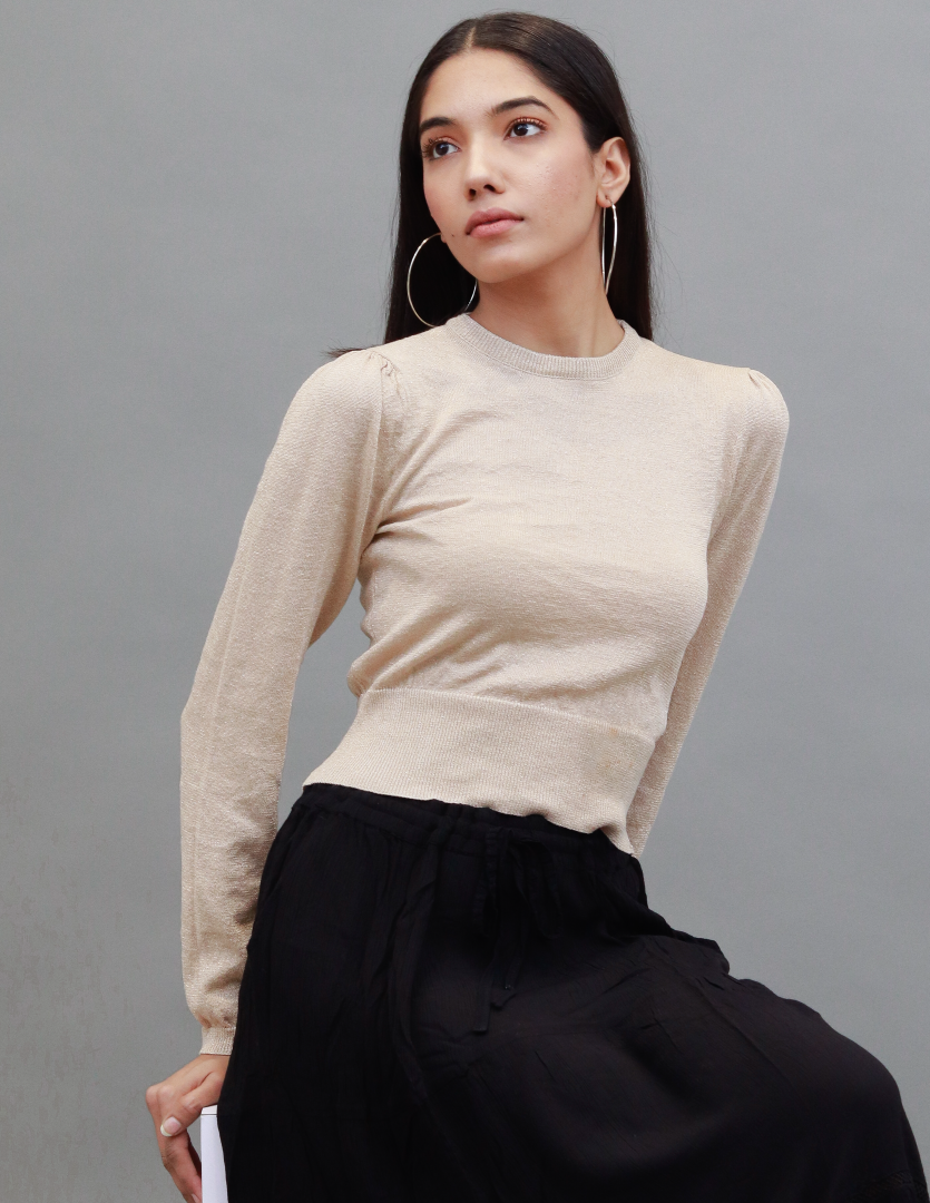 Viscose Long Sleeve with Round Neck Golden Top