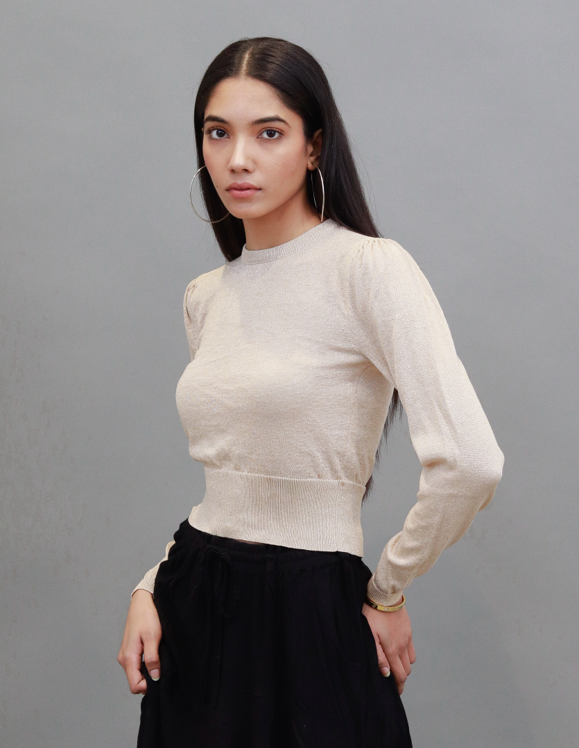 Viscose Long Sleeve with Round Neck Golden Top