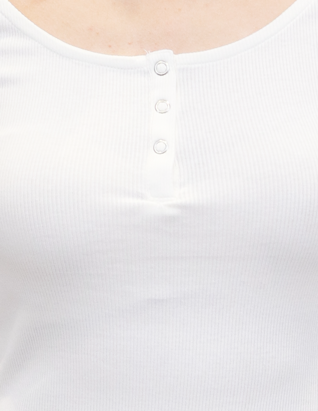 Cotton Solid Henley-Neck Ribbed White T-shirt Top