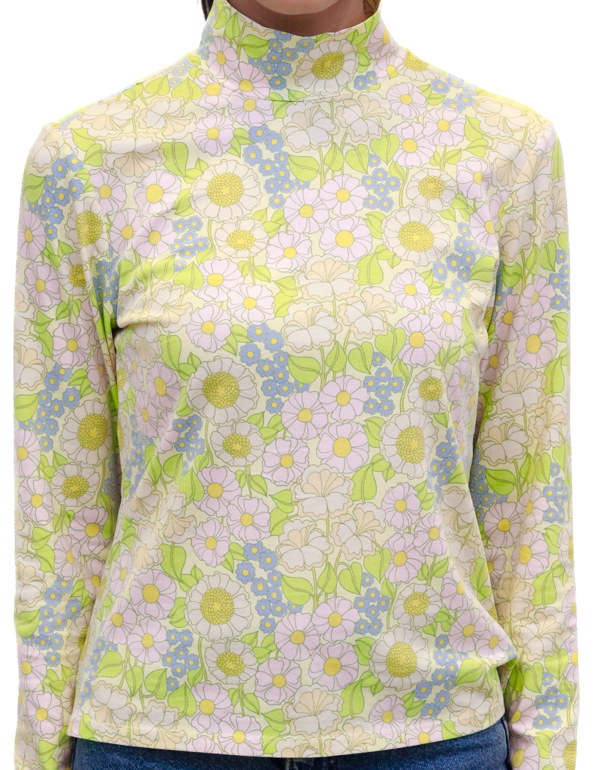 Rayon Full Sleeve High Neck with Floral Print Light Green Top