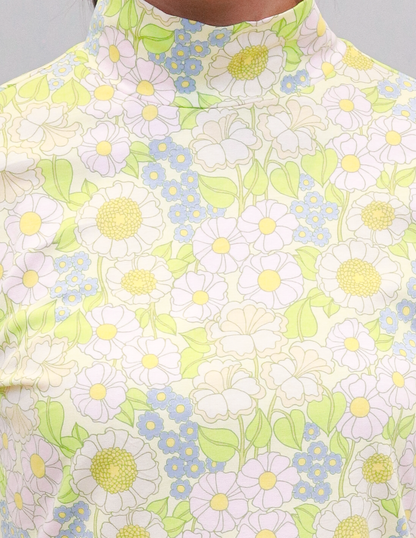 Rayon Full Sleeve High Neck with Floral Print Light Green Top