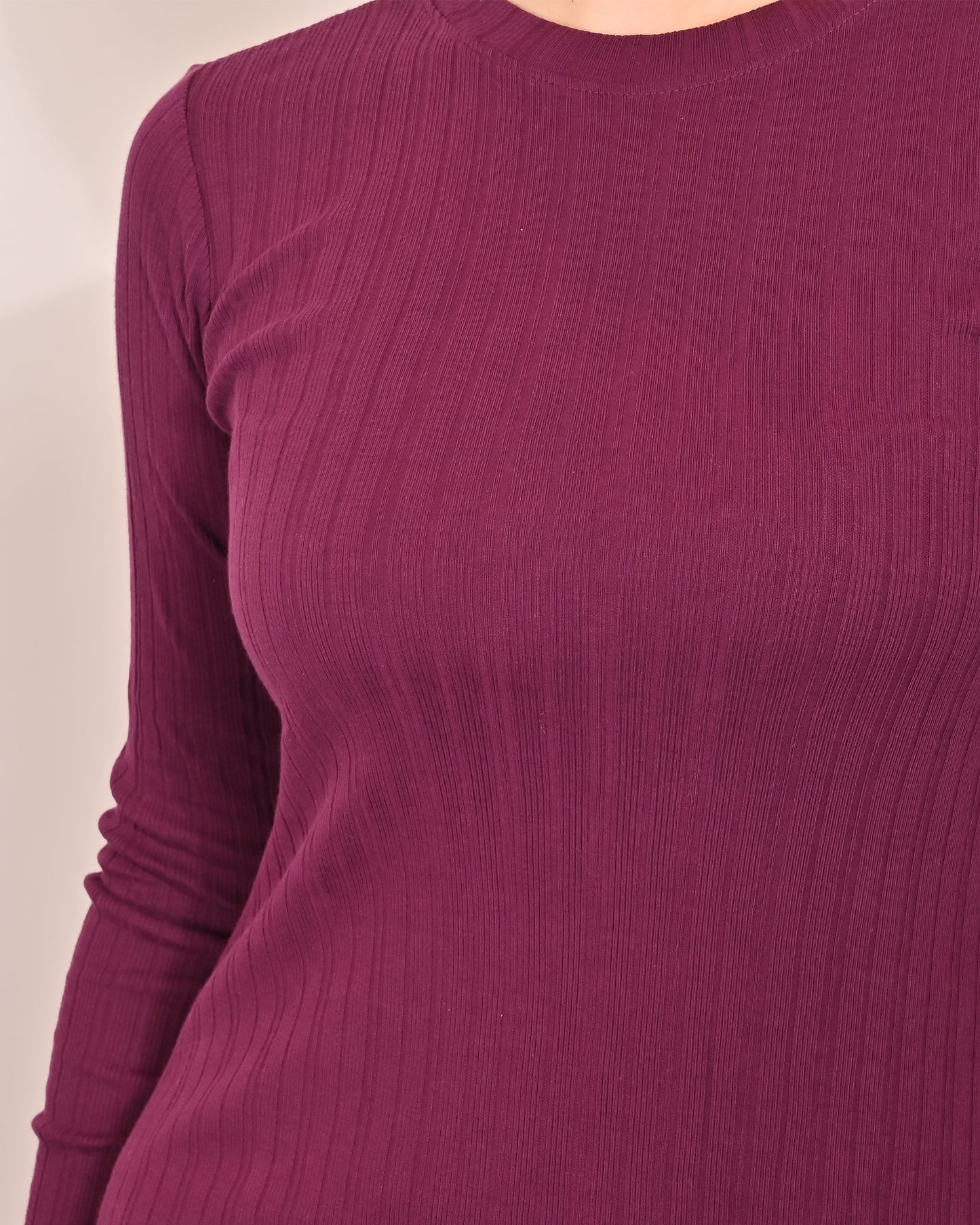 Acrylic Round Neck with Full Sleeve Shift Wine Dress