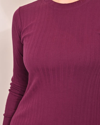 Acrylic Round Neck with Full Sleeve Shift Wine Dress