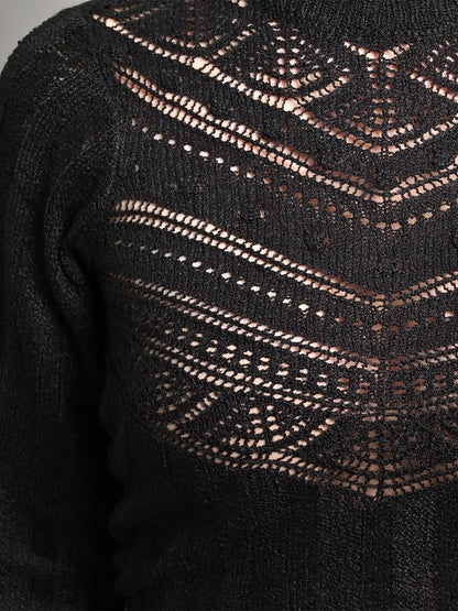 Acrylic Round Neck with Full Sleeve Black sweater