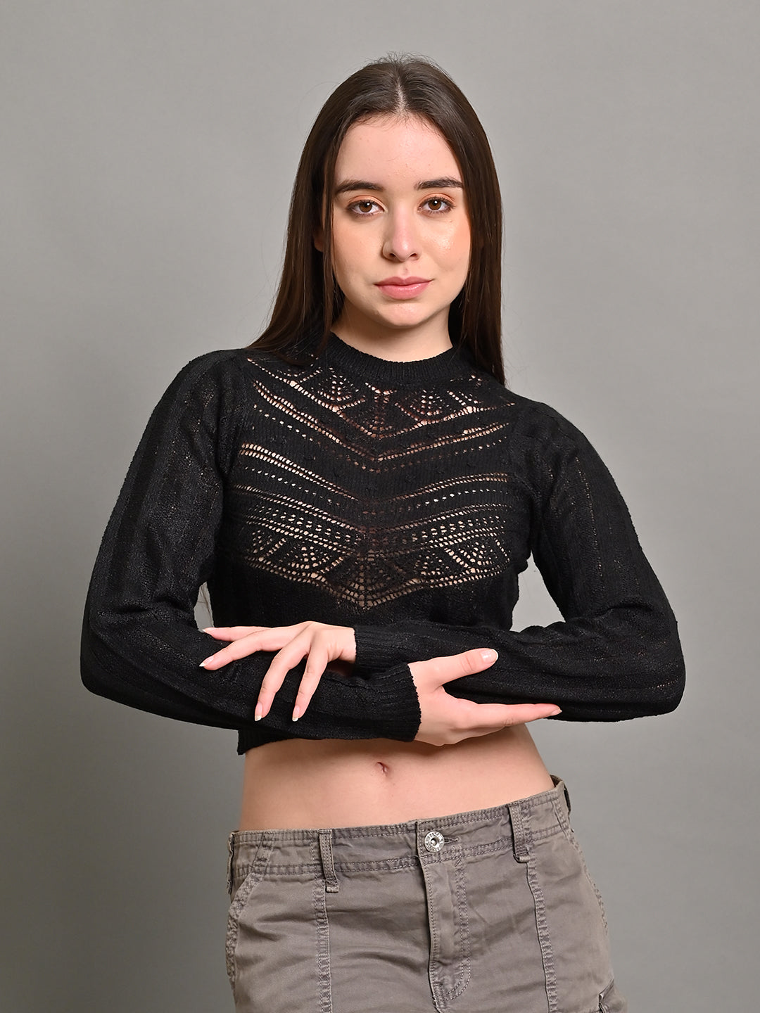 Acrylic Round Neck with Full Sleeve Black sweater