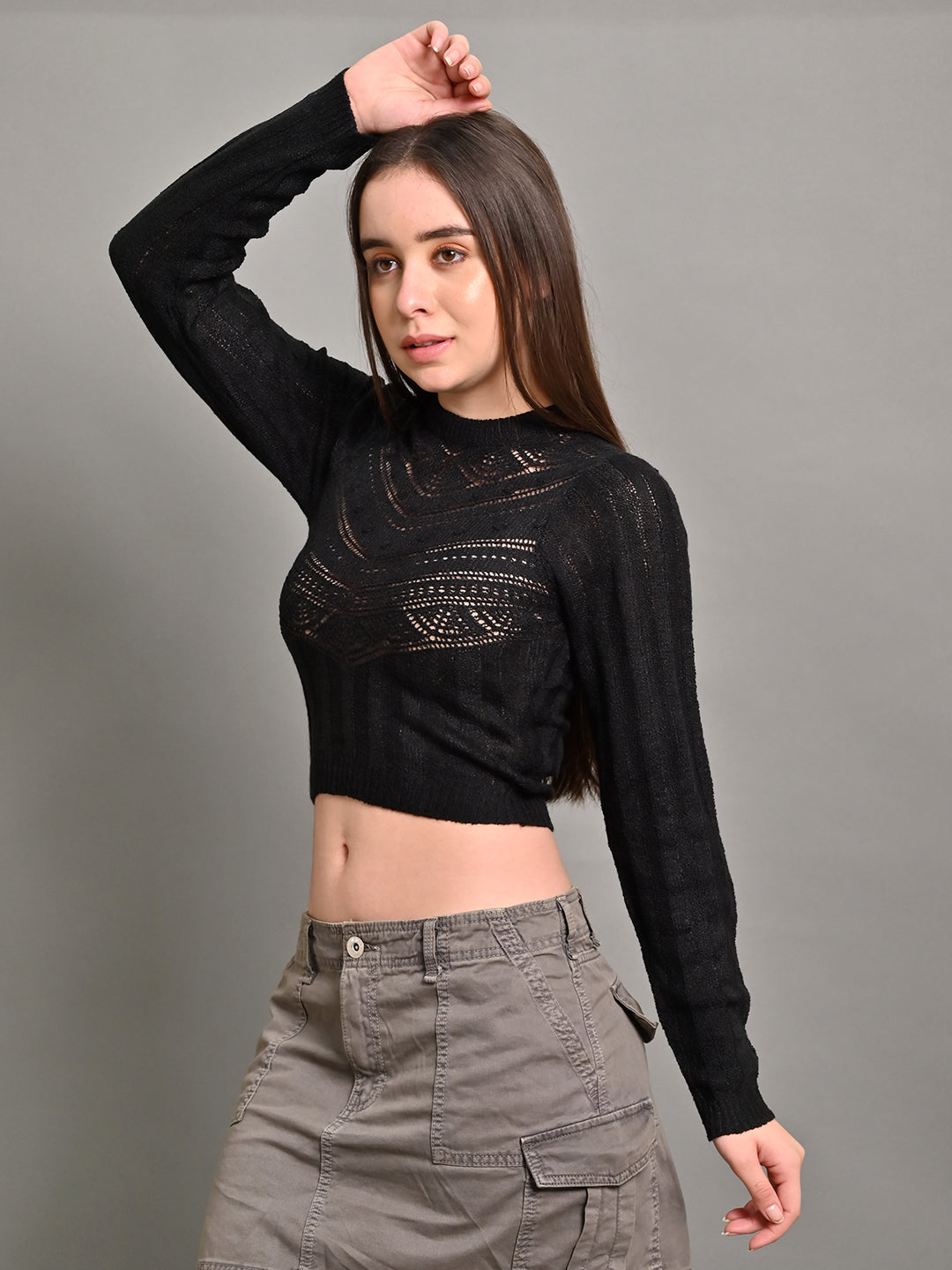 Acrylic Round Neck with Full Sleeve Black sweater