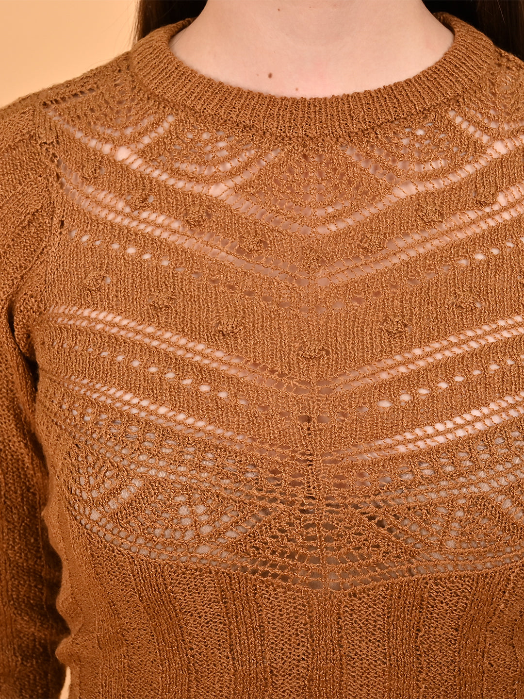 Acrylic Round Neck with Full Sleeve Brown sweater
