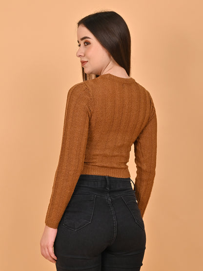 Acrylic Round Neck with Full Sleeve Brown sweater