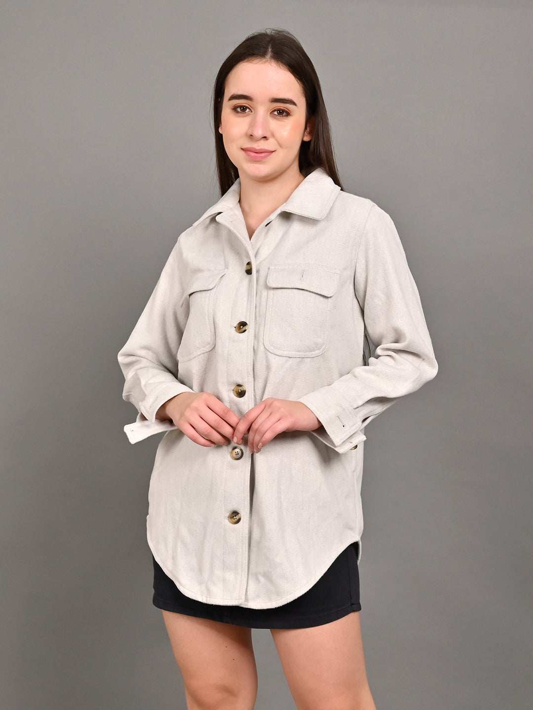 Polyester Full Sleeve with Shirt Collar winter wears Checked Off-White Shirt