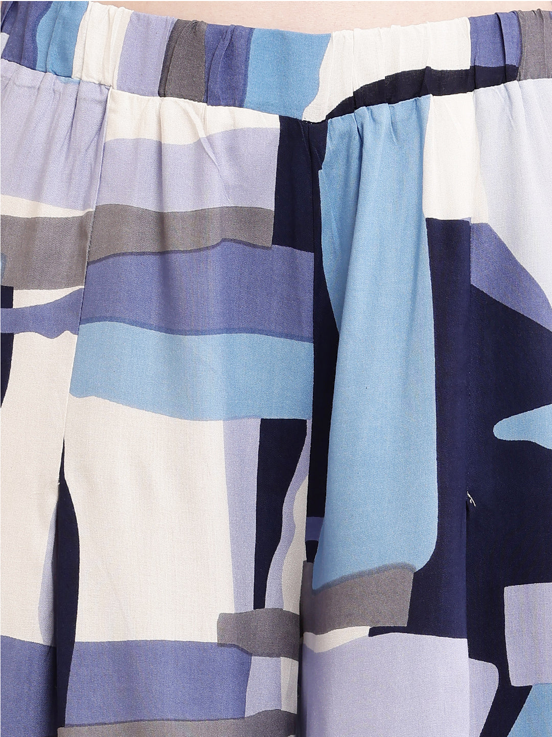 Rayon Printed Blue with Elasticated Waist Flared Palazzos
