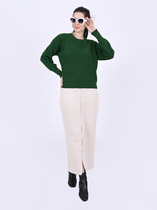 Cotton Full Sleeve with Round Neck Green Sweater