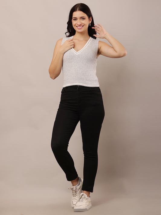 V-neck with sleeveless acrylic Grey vest sweater
