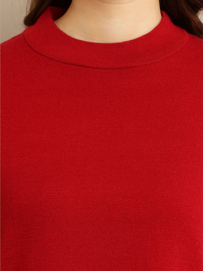 Viscose Full sleeve with High neck Red Straight dress