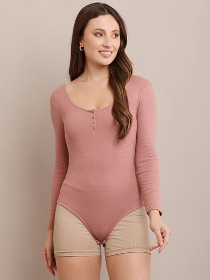 Cotton Full Sleeve with Round Neck Peach Bodysuit