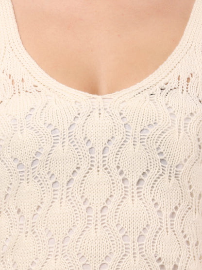 Cotton Sleeveless with V-neck Bodycon crochets White Dress