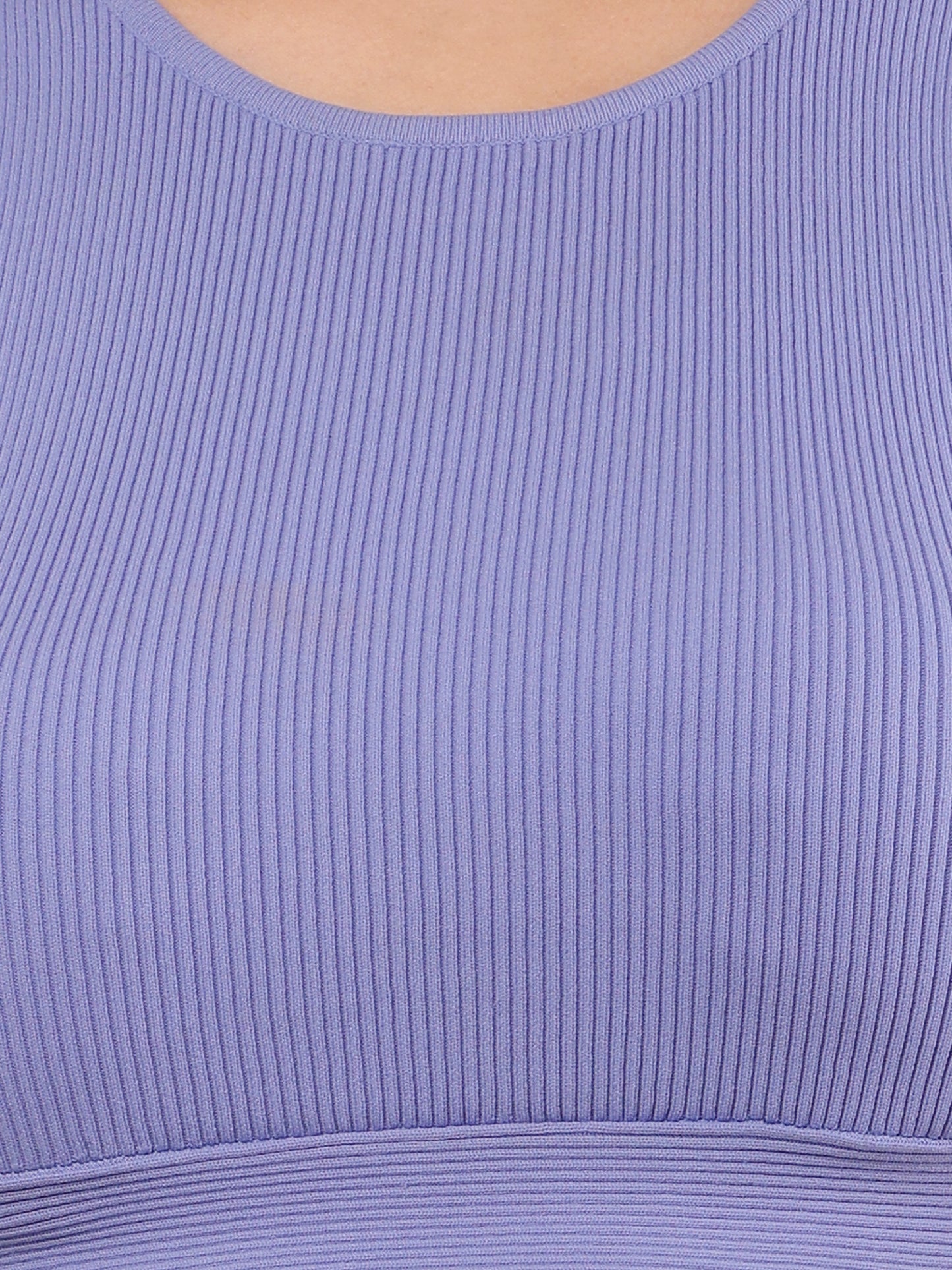 Polyamide Round Neck with sleeveless ribbed blue fitted crop Top
