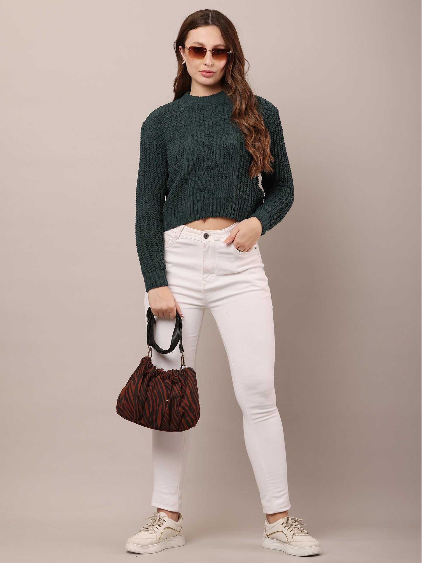 Cotton Full Sleeve with Round Neck Dark Green Sweater