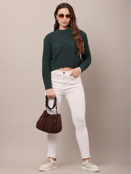 Cotton Full Sleeve with Round Neck Dark Green Sweater
