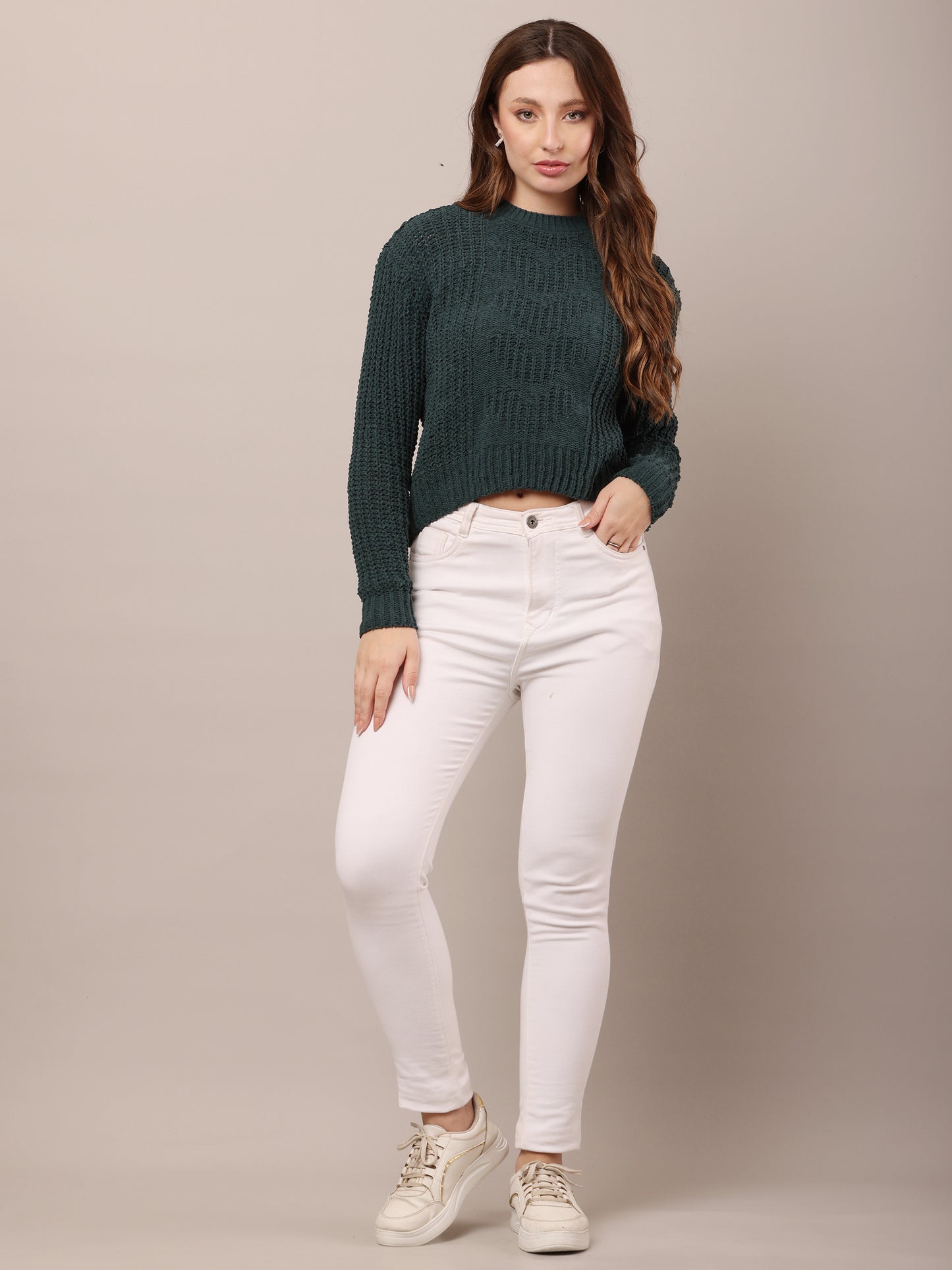 Cotton Full Sleeve with Round Neck Dark Green Sweater